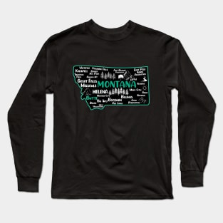 Cute map of Butte Montana, Helena, Missoula, Great Falls, Bozemian, Billings, Kalispell, Big Sky Long Sleeve T-Shirt